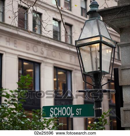 Stock Photograph - School Street sign in Boston, Massachusetts, USA. Fotosearch