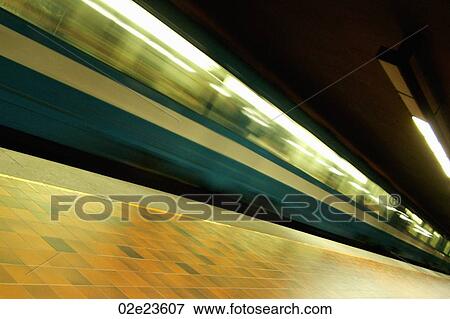 Speeding Metro subway train in Montreal. View Large Photo Image Stock Photo - Speeding Metro subway train in Montreal.. Fotosearch
