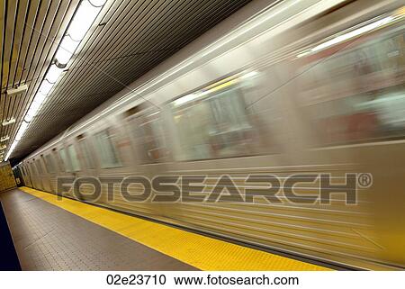 Stock Image - Speeding underground subway train.. Fotosearch