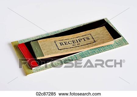 Stock Photography - Stack of old vintage receipt books on white background.. Fotosearch