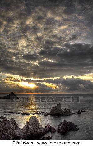 Picture - Sunset over coast. Fotosearch