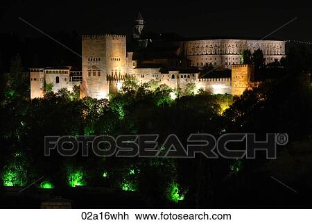 The Alhambra lit at night, Granada, Andalusia, Spain View Large Photo Image Stock Image - The Alhambra lit at night, Granada, Andalusia, Spain. Fotosearch