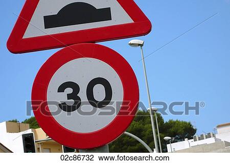 Thirty speed sign, Spain. View Large Photo Image Stock Image - Thirty speed sign, Spain.. Fotosearch