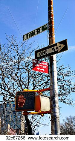 Traffic signs in Greenwich village, New York City. View Large Photo Image Stock Photograph - Traffic signs in Greenwich village, New York City.. Fotosearch
