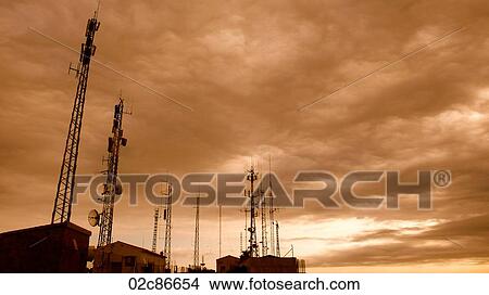 Various communications towers. View Large Photo Image Picture - Various communications towers.. Fotosearch