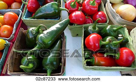 Various peppers on display at a farmer's market. View Large Photo Image Stock Image - Various peppers on display at a farmer's market.. Fotosearch