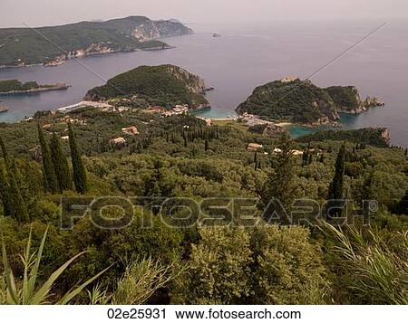 Stock Image - View of shoreline in Corfu. Fotosearch