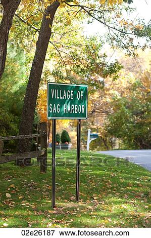 Stock Photo - Village of Sag Harbour sign in the Hamptons. Fotosearch