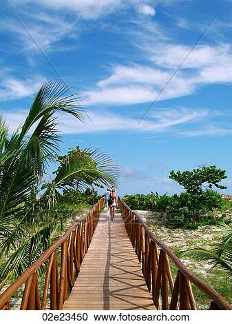 Stock Image - Walkway to tropical beach.. Fotosearch