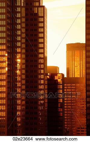 Picture - Warm sunset veiw of downtown Calgary, Canada.. Fotosearch