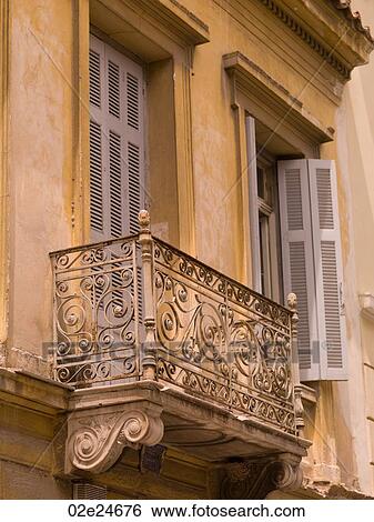 Wrought Iron balcony in Athens Greece View Large Photo Image Stock Photograph - Wrought Iron balcony in Athens Greece. Fotosearch