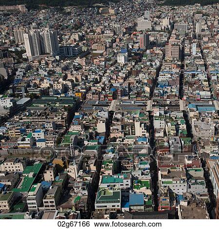 Aerial view of buildings in Busan city, Yeongnam, South Korea View Large Photo Image Stock Photograph - Aerial view of buildings in Busan city, Yeongnam, South Korea. Fotosearch