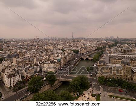 Stock Photograph - Aerial view of Paris France. Fotosearch