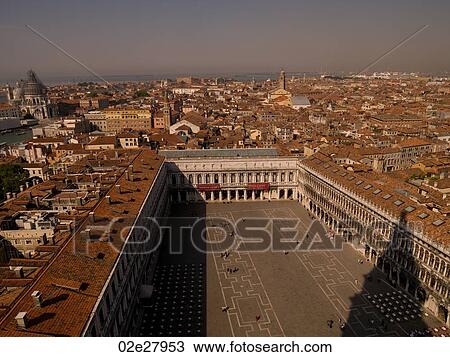 Stock Image - Aerial view of Piazza San Marko in Venice. Fotosearch