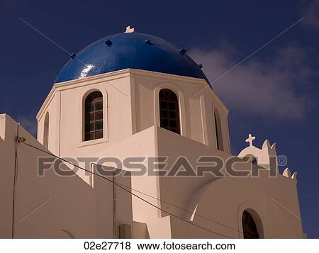 Blue dome on building in Santorini Greece View Large Photo Image Stock Photo - Blue dome on building in Santorini Greece. Fotosearch