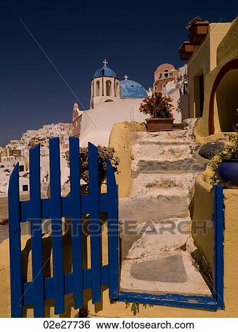 Blue gate in Santorini Greece View Large Photo Image Stock Photograph - Blue gate in Santorini Greece. Fotosearch