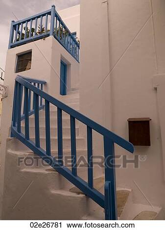Blue railing on staircase in Mydonos Greece View Large Photo Image Stock Image - Blue railing on staircase in Mydonos Greece. Fotosearch