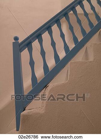 Blue railing on staircase in Mydonos Greece View Large Photo Image Stock Photograph - Blue railing on staircase in Mydonos Greece. Fotosearch