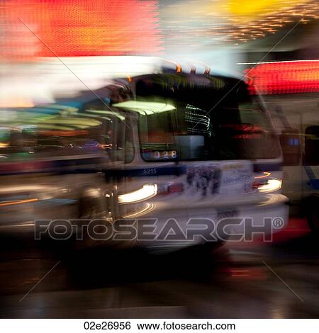 Blurred view of a bus in Manhattan, New York City, U. S. A. View Large Photo Image Stock Photograph - Blurred view of a bus in Manhattan, New York City, U. S. A.. Fotosearch