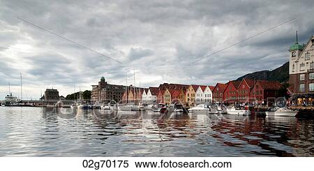 Boats moored at a harbor, Bryggen, Bergen, Norway View Large Photo Image Stock Photography - Boats moored at a harbor, Bryggen, Bergen, Norway. Fotosearch