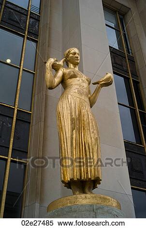 Chaillot Palace Gilded Statue in Paris France View Large Photo Image Stock Photography - Chaillot Palace Gilded Statue in Paris France. Fotosearch