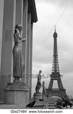 Chaillot Palace Statues and Eiffel Tower in Paris France View Large Photo Image Picture - Chaillot Palace Statues and Eiffel Tower in Paris France. Fotosearch