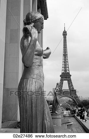 Chaillot Palace Statues and Eiffel Tower in Paris France View Large Photo Image Stock Photograph - Chaillot Palace Statues and Eiffel Tower in Paris France. Fotosearch