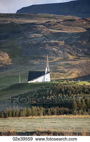Stock Photo - Christian Church in rural Iceland. Fotosearch