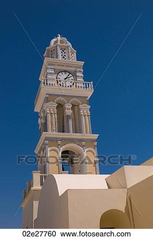 Clock tower in Santorini Greece View Large Photo Image Stock Image - Clock tower in Santorini Greece. Fotosearch