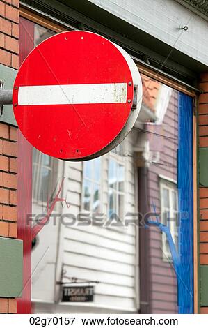 Stock Photo - Close-up of a Do Not Enter sign, Bergen, Norway. Fotosearch