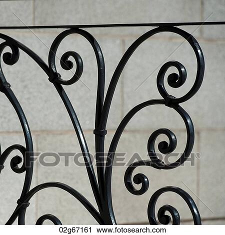 Stock Image - Close-up of a wrought iron railing, Busan, Yeongnam, South Korea. Fotosearch