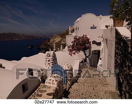 Cobblestone pathway in Santorini Greece View Large Photo Image Stock Photo - Cobblestone pathway in Santorini Greece. Fotosearch