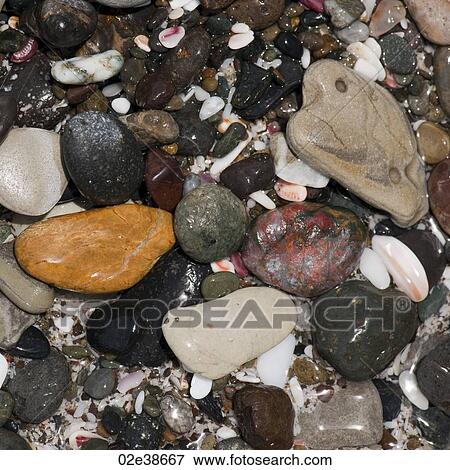 Stock Photo - Coloured stones and pebbles along the shoreline in Costa Rica. Fotosearch
