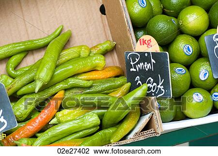 Display of peppers and limes in Paris France View Large Photo Image Stock Image - Display of peppers and limes in Paris France. Fotosearch