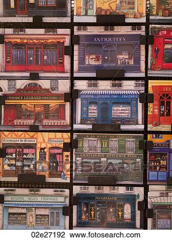 Stock Image - Display of pictures in Paris France. Fotosearch