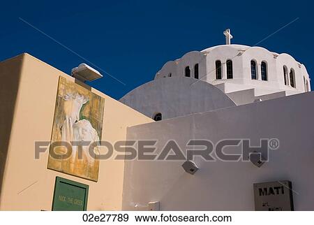 Dome of church in Santorini Greece View Large Photo Image Stock Photo - Dome of church in Santorini Greece. Fotosearch