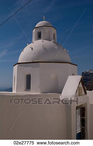 Stock Photography - Dome of church in Santorini Greece. Fotosearch