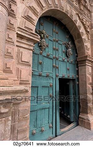 Stock Image - Doorway of Templo De La Compania De Jesus, Cuzco, Peru. Fotosearch