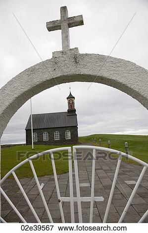Entrance gate to a Christian church in Iceland View Large Photo Image Stock Photo - Entrance gate to a Christian church in Iceland. Fotosearch