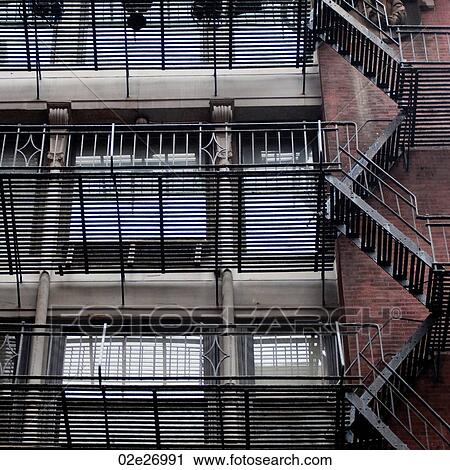 Exterior fire escape on a building in Manhattan, New York City, U. S. A. View Large Photo Image Stock Image - Exterior fire escape on a building in Manhattan, New York City, U. S. A.. Fotosearch