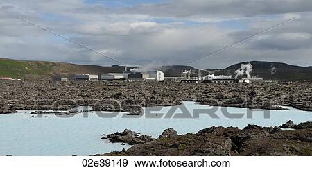 Geothermal power plant, factory buildings, and a volcanic rock lagoon View Large Photo Image Stock Photo - Geothermal power plant, factory buildings, and a volcanic rock lagoon. Fotosearch