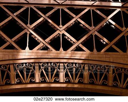 Stock Image - Girders of the Eiffel Tower in Paris France. Fotosearch