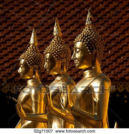 Golden statues of Buddha at a temple, Wat Phrathat Doi Suthep, Chiang Mai, Thailand View Large Photo Image Stock Photo - Golden statues of Buddha at a temple, Wat Phrathat Doi Suthep, Chiang Mai, Thailand. Fotosearch
