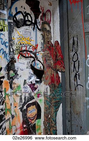 Stock Photograph - Graffiti painted on a wall in Manhattan, New York City, U. S. A.. Fotosearch