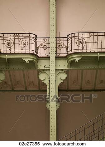 Stock Photography - Green pillar and railings in the Grand Palace in Paris France. Fotosearch