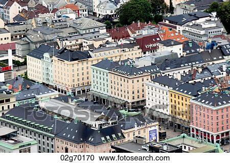 High angle view of a cityscape, Bergen, Norway View Large Photo Image Stock Image - High angle view of a cityscape, Bergen, Norway. Fotosearch