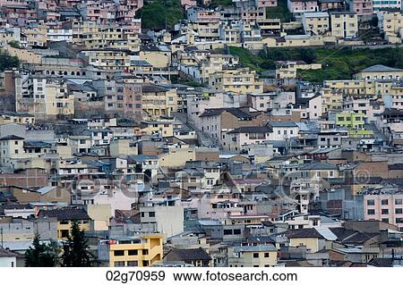 High angle view of buildings in a city, Quito, Ecuador View Large Photo Image Stock Photo - High angle view of buildings in a city, Quito, Ecuador. Fotosearch