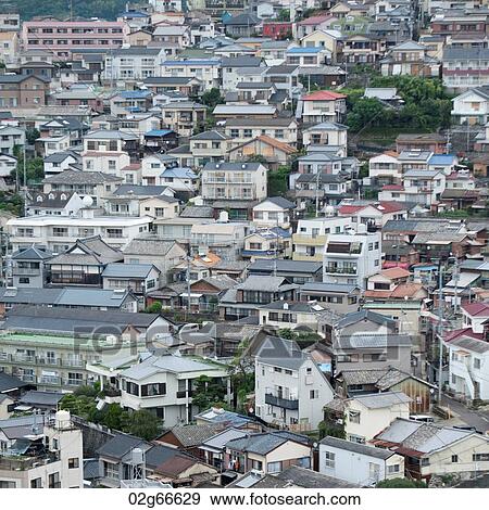High angle view of buildings in Nagasaki, Japan View Large Photo Image Stock Photo - High angle view of buildings in Nagasaki, Japan. Fotosearch