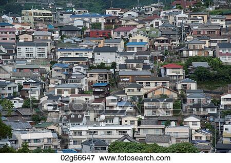 High angle view of buildings in Nagasaki, Japan View Large Photo Image Stock Photo - High angle view of buildings in Nagasaki, Japan. Fotosearch