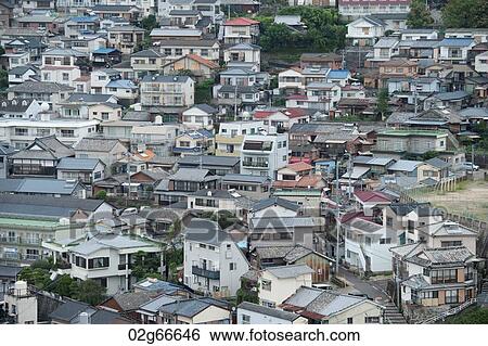 High angle view of buildings in Nagasaki, Japan View Large Photo Image Stock Photograph - High angle view of buildings in Nagasaki, Japan. Fotosearch